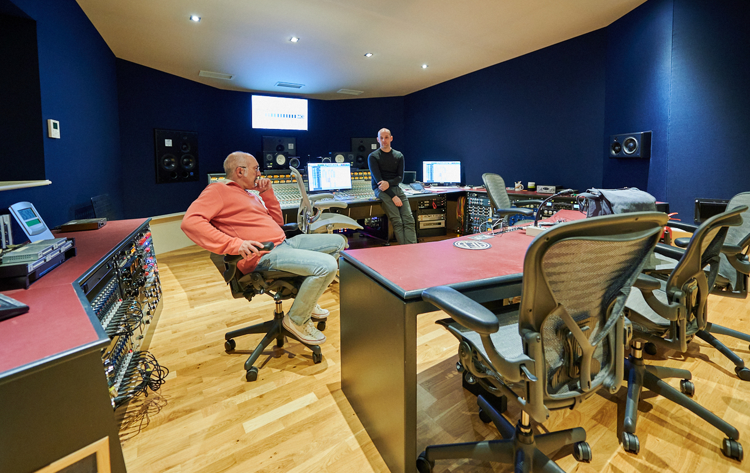 Studio owner Michele Catri seated (L) with engineer Ronan Phelan (R)